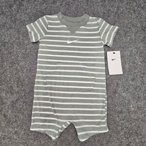 Nike Striped Romper Kids 12M Mica Green Short Sleeve Pocket One Piece NWT